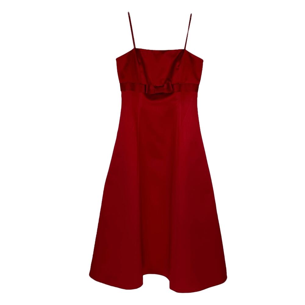 Vtg David's Bridal Red Babydool Ribbon Bow Classic Satin‎ Flare Dress Sz 9